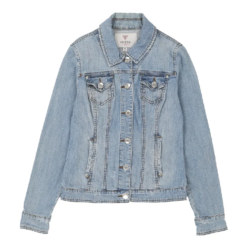 Guess Denim Jacket - Medium Blue Cotton Lace Jacket Ribbed Jacket Sequined Jacket