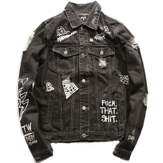 Hip Hop Denim Jacket For Men Lace Jacket Ribbed Jacket Sequined Jacket