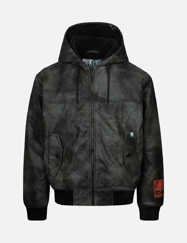 Hooded Grain Pattern Regular Fit Leather Bomber Jacket Insulated Jacket Fitted Jacket Loose Jacket Hooded Grain Pattern Regular Fit Leather Bomber Jacket Insulated Jacket Fitted Jacket Loose Jacket