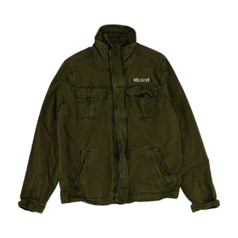 Olive Solid Jacket Snapped Jacket Toggled Jacket Drawstring Jacket