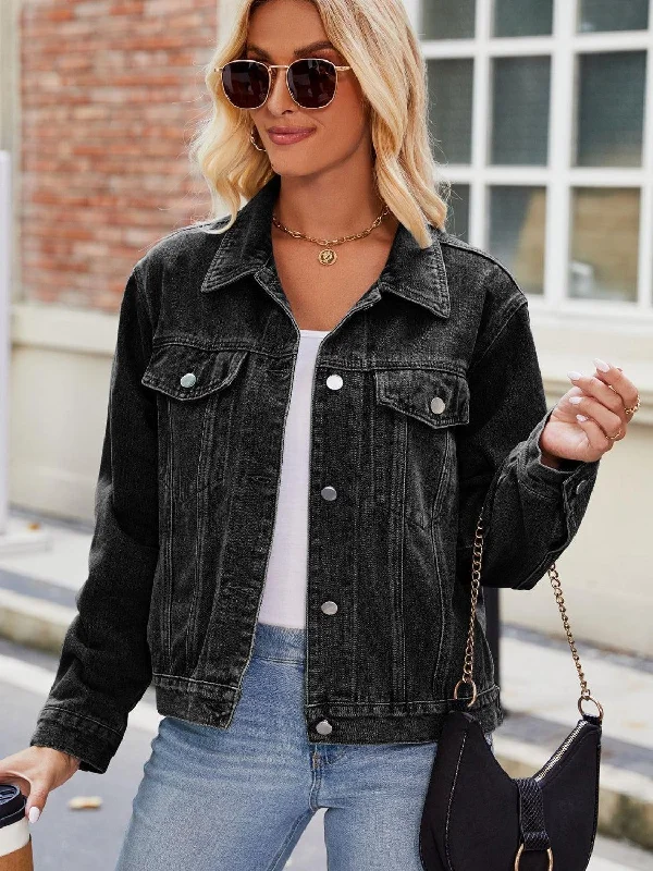 Pocketed Collared Neck Denim Jacket Elasticated Jacket Padded Jacket Insulated Jacket Pocketed Collared Neck Denim Jacket Elasticated Jacket Padded Jacket Insulated Jacket