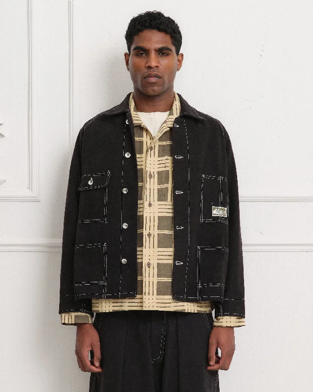 Railroad Jacket - Black Wonky-Wear Faux Fur Fabric Real Fur Fabric Shearling Fabric
