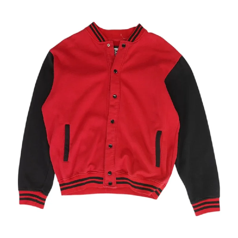 Red Color Block Varsity Jacket Cardigan Sweater Pullover