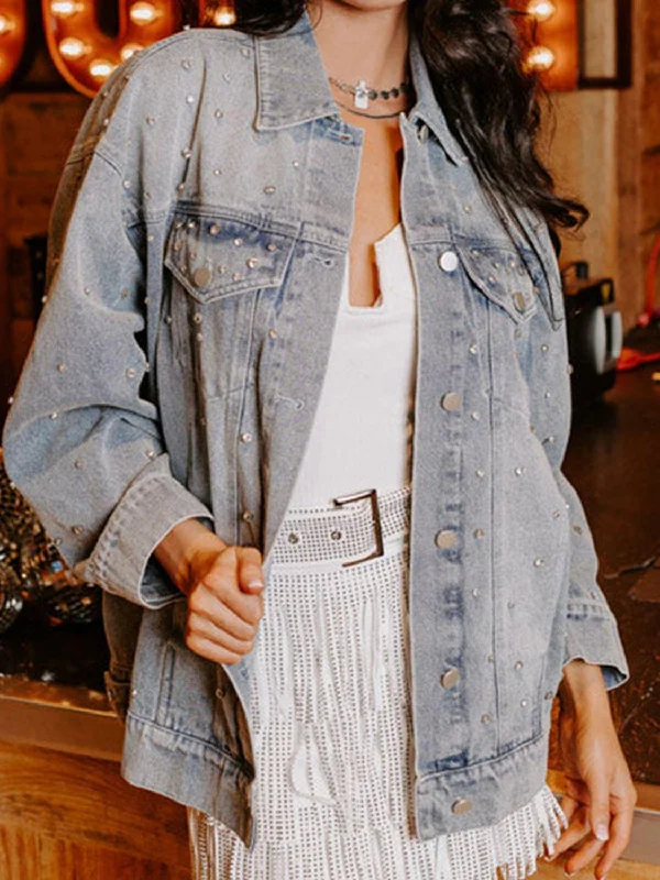 Rhinestone Detail Button Up Denim Jacket Striped Jacket Polka Dot Jacket Floral Jacket Rhinestone Detail Button Up Denim Jacket Striped Jacket Polka Dot Jacket Floral Jacket