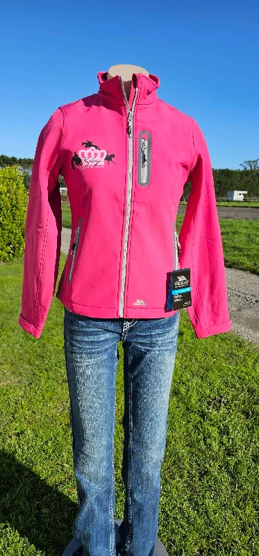 SEC Pink Softshell Jacket Notch Collar Peter Pan Collar Cowl Neck