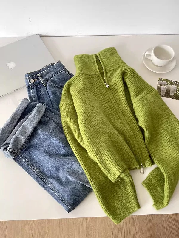 Stylish double-zip knitted cardigan long-sleeved jacket S4698 Mesh Jacket Canvas Jacket Denim Jacket Stylish double-zip knitted cardigan long-sleeved jacket S4698 Mesh Jacket Canvas Jacket Denim Jacket
