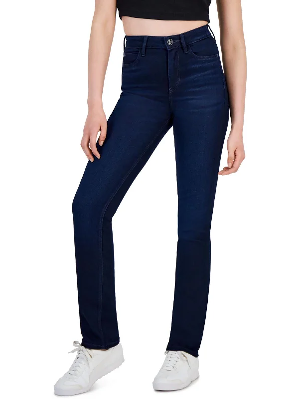 1981 Womens High-Rise Dark Wash Straight Leg Jeans Fashionable Button-Front Jeans