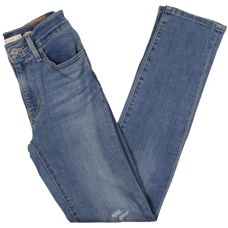 724 Womens High-Rise Slim Straight Leg Jeans Chic Double Waistband Jeans