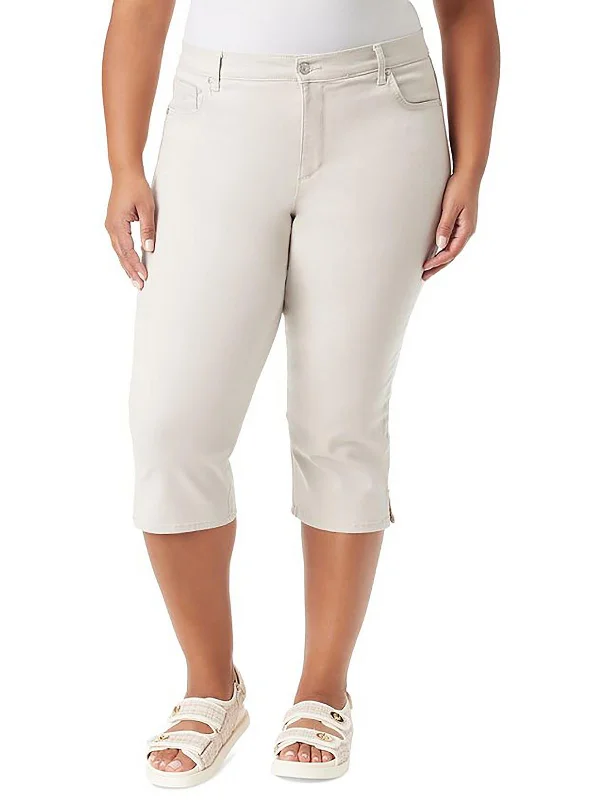 Amanda Womens High Rise Straight Leg Capri Jeans Trendy Layered Pocket Jeans