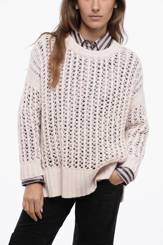 Bruno Manetti Crew Neck Openwork Pure Cashmere Sweater Layered Multi-layer Single Layer