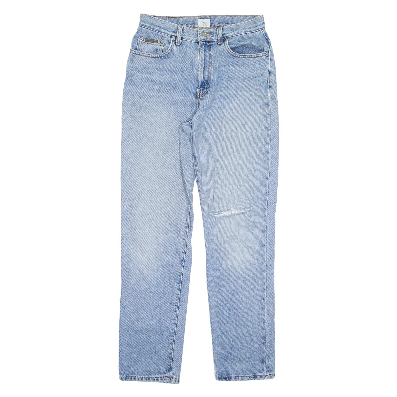 CALVIN KLEIN Distressed Jeans Blue Denim Regular Straight Womens W26 L30 Comfortable Folded Hem Jeans CALVIN KLEIN Distressed Jeans Blue Denim Regular Straight Womens W26 L30 Comfortable Folded Hem Jeans