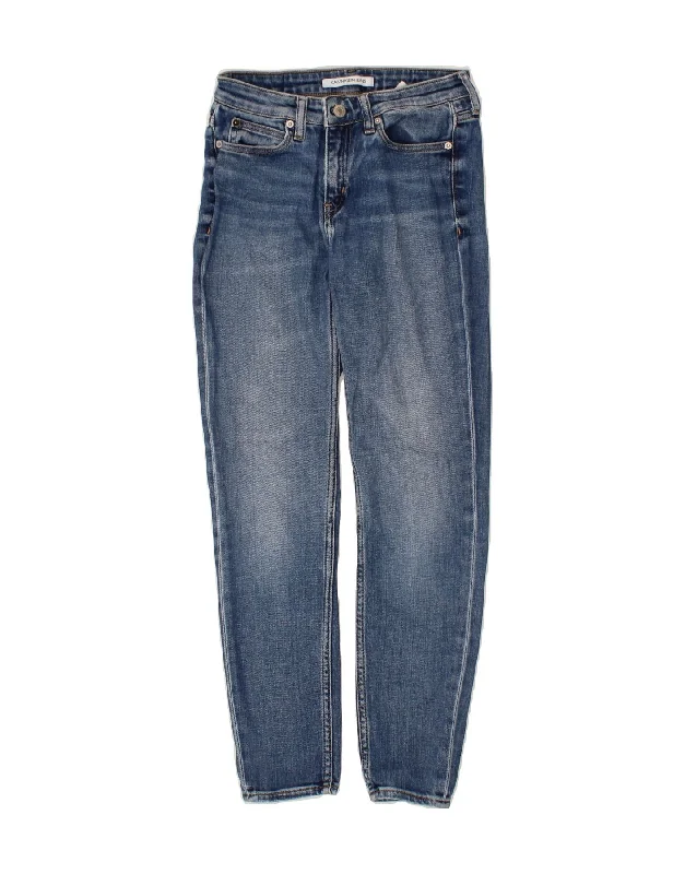 CALVIN KLEIN Womens Slim Jeans W26 L30 Blue Cotton Fashionable Raw Edge Jeans