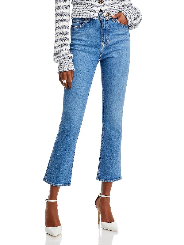 Carly Womens Denim Cropped Flared Jeans Stylish Tapered Fit Jeans