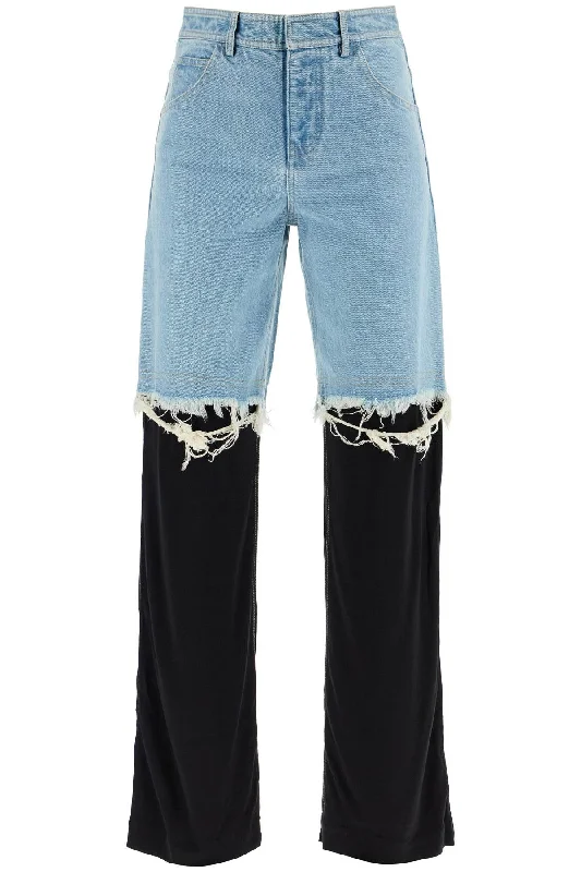 Christopher Esber Women's High-Waisted Jeans With Jersey Inserts Elegant Dark-Wash Bootcut Jeans Christopher Esber Women's High-Waisted Jeans With Jersey Inserts Elegant Dark-Wash Bootcut Jeans