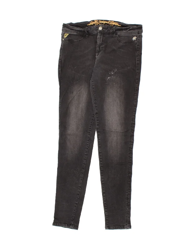 DESIGUAL Womens Skinny Jeans W32 L30 Black Cotton Fashionable Frayed Hem Denim