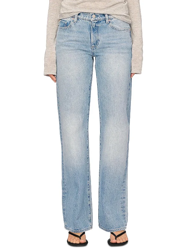 Drue Womens Low Rise Denim Straight Leg Jeans Fashionable Raw Hemmed Jeans
