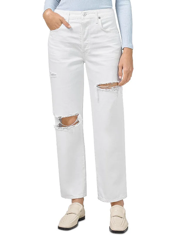 Emery Womens High Rise Distressed Cropped Jeans Comfortable Low-Rise Jeans
