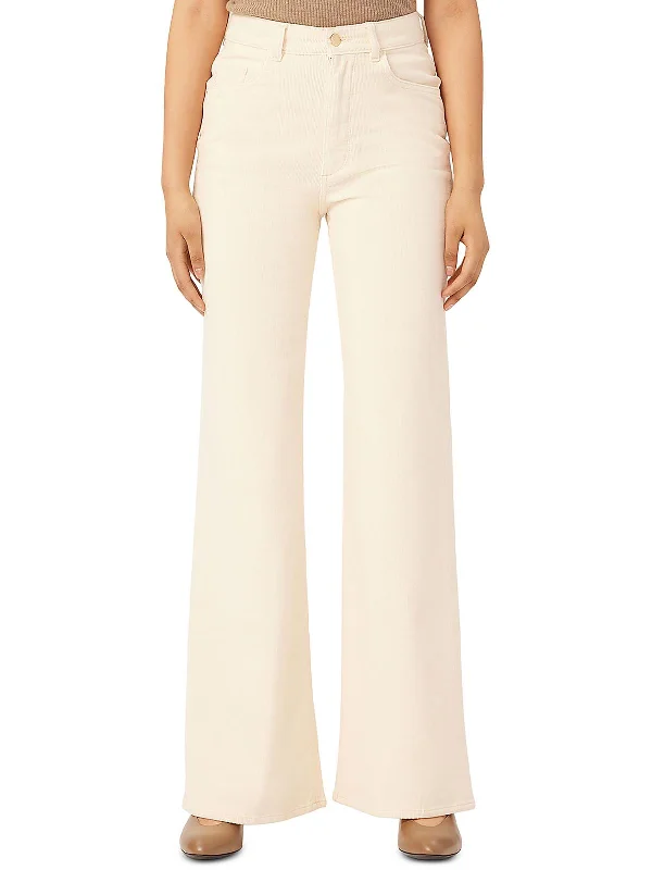 Hepburn Womens Textured Corduroy Wide Leg Jeans Fashionable Distressed Jeans