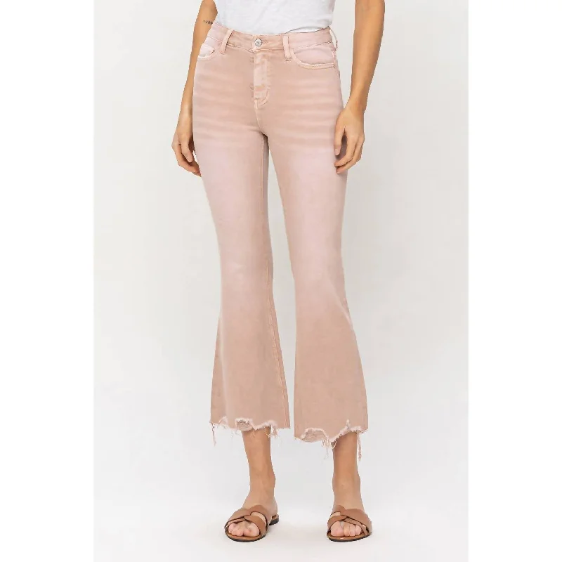 High Rise Crop Flare Jeans In Coral Comfortable Low-Rise Jeans