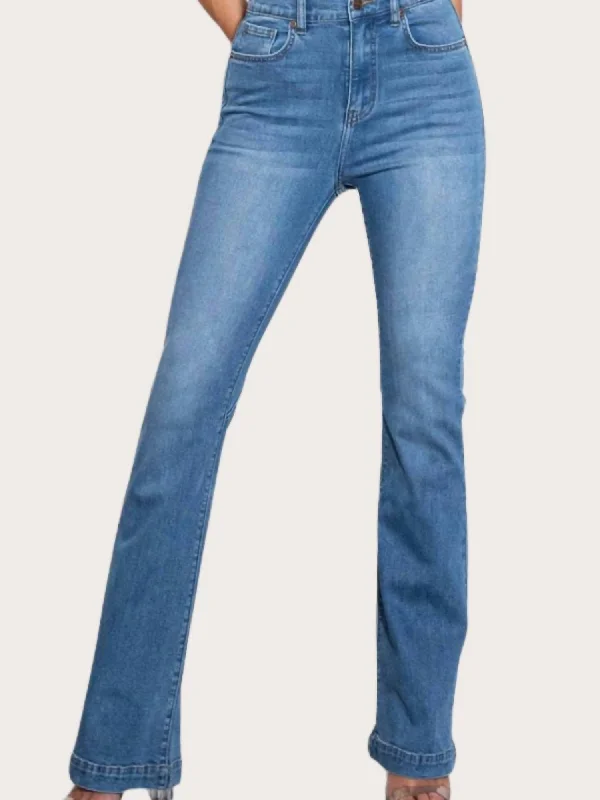 High-Rise Heart Back Bootcut Jeans In Medium Stone Trendy Pleated Waist Jeans