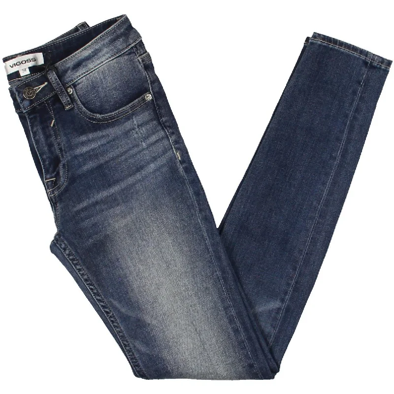Jagger Womens Low-Rise Distressed Skinny Jeans Comfortable Dark Wash Jeans