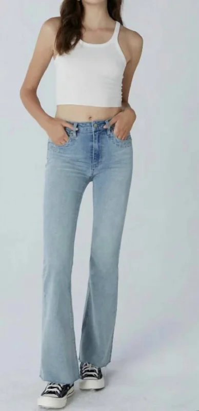 Janet High Rise Falre Jeans In Blip Fashionable Frayed Hem Denim
