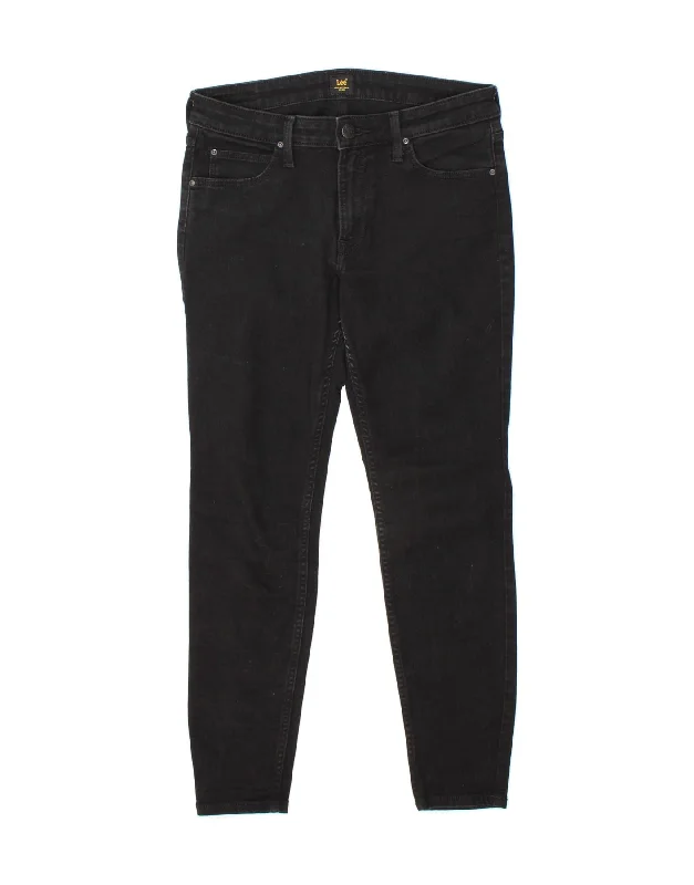 LEE Womens Scarlett Skinny Jeans W30 L28 Black Cotton Elegant Raw Hem Jeans