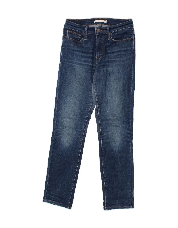 LEVI'S Womens Slimming Slim Jeans W26 L29 Navy Blue Cotton Elegant Raw Hem Jeans