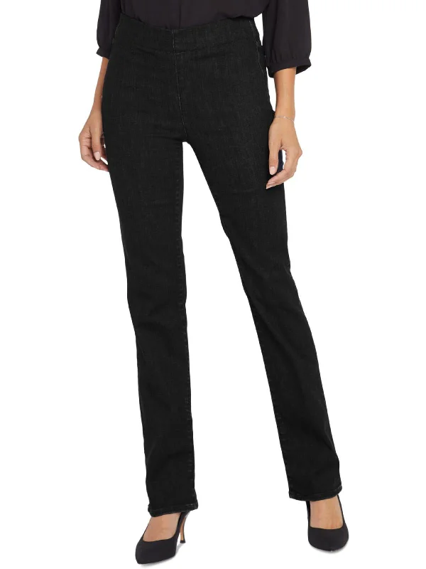 Marilyn Womens Mid-Rise Pull On Straight Leg Jeans Fashionable Distressed Jeans