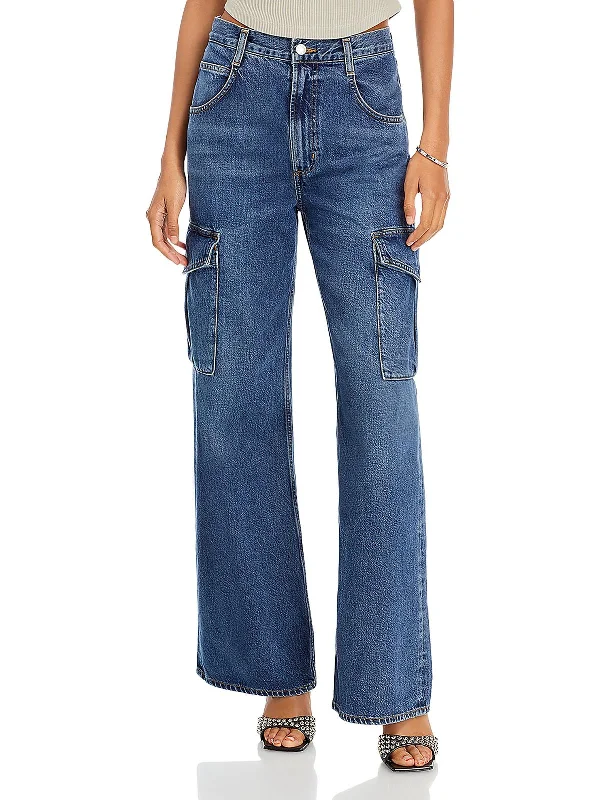 Minka Womens High Rise Denim Cargo Jeans Stylish High-Waist Jeans