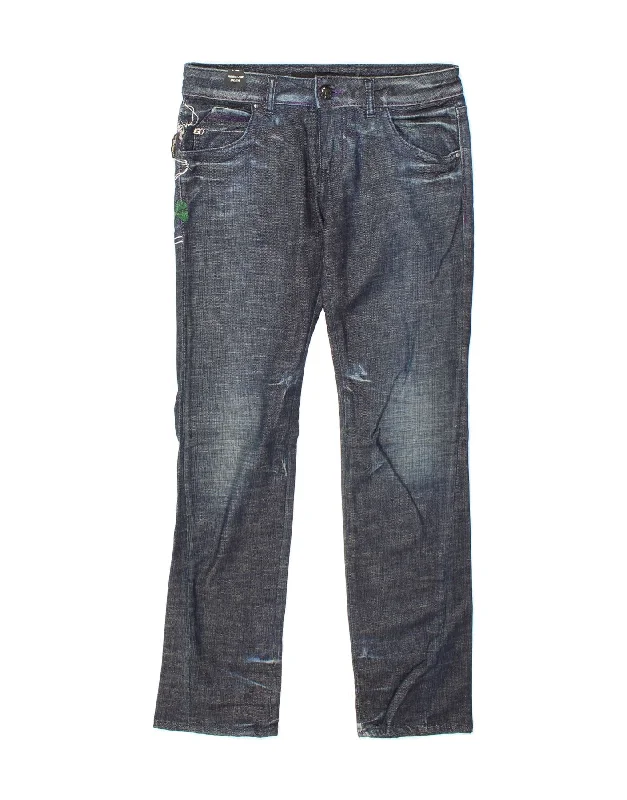 MISS SIXTY Womens Straight Jeans W30 L32  Navy Blue Floral Cotton Casual Distressed Denim Jeans
