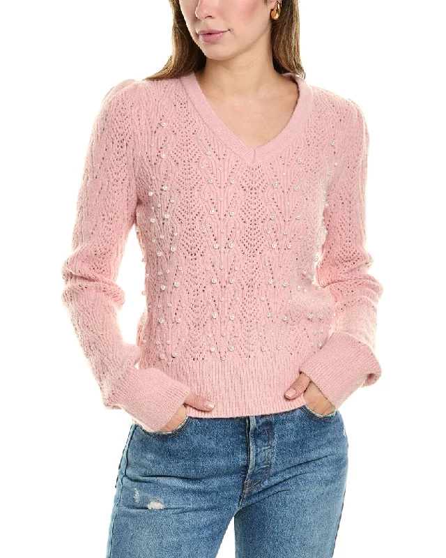 Nanette Nanette Lepore Pearl Bead Sweater Cashmere Blend Cotton Blend Poly Blend