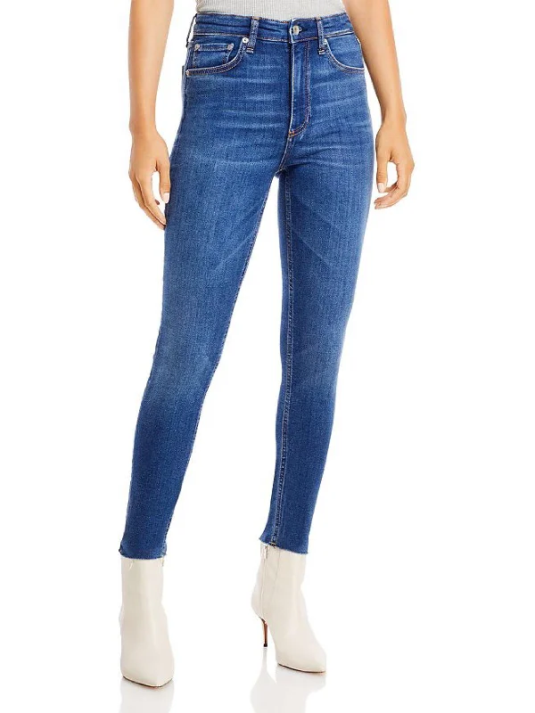 Nina Womens High Rise Skinny Ankle Jeans Trendy Paperbag Waist Jeans