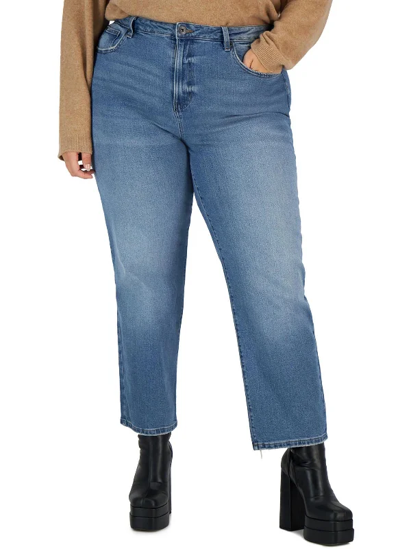 Plus The Retro Womens Hi-Rise Relaxed Straight Leg Jeans Stylish High-Waisted Denim