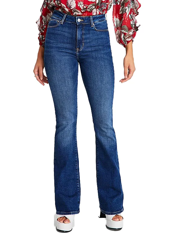 Plus    Womens Mid Rise Medium Wash Flared Jeans Comfortable Zip-Fly Denim Jeans