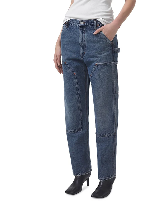 Rami Womens High Rise Medium Wash Cargo Jeans Fashionable Relaxed Fit Denim