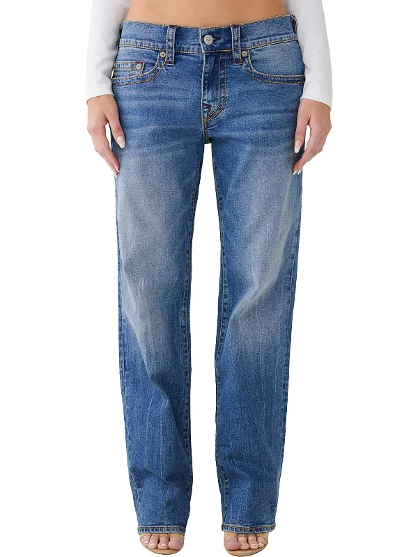 Ricki Womens Whisker Wash Relaxed Straight Leg Jeans Casual Wide-Legged Denim Jeans