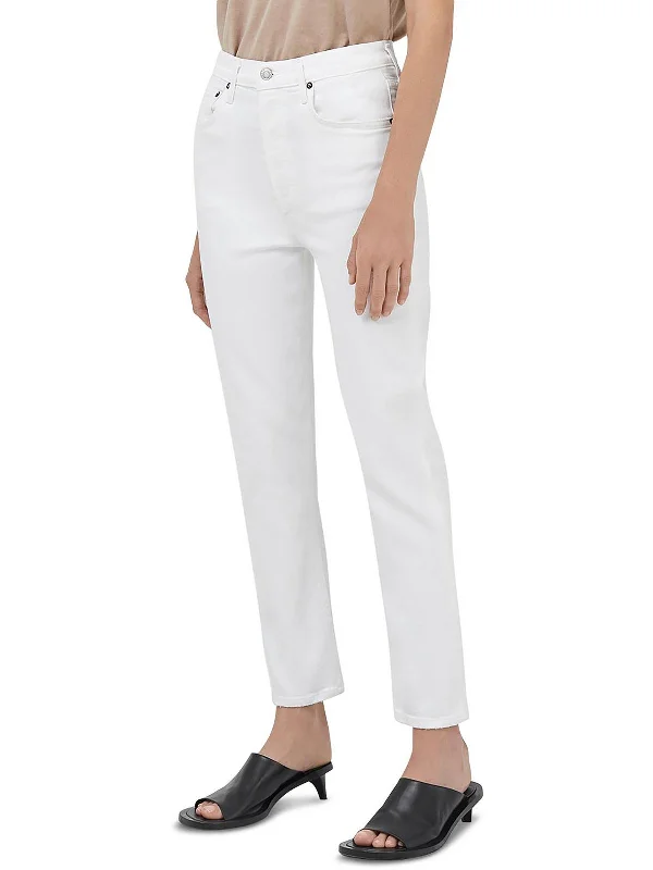 Riley Womens High Rise Denim Cropped Jeans Chic Faded Blue Jeans