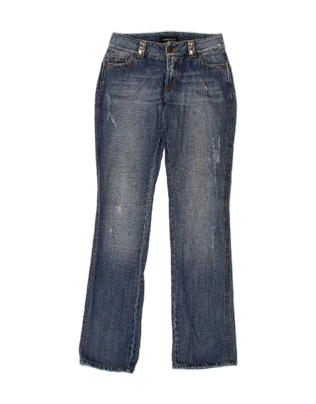 ROCCOBAROCCO Womens Distressed Bootcut Jeans W26 L32 Blue Cotton Chic Vintage-Inspired Denim Jeans ROCCOBAROCCO Womens Distressed Bootcut Jeans W26 L32 Blue Cotton Chic Vintage-Inspired Denim Jeans