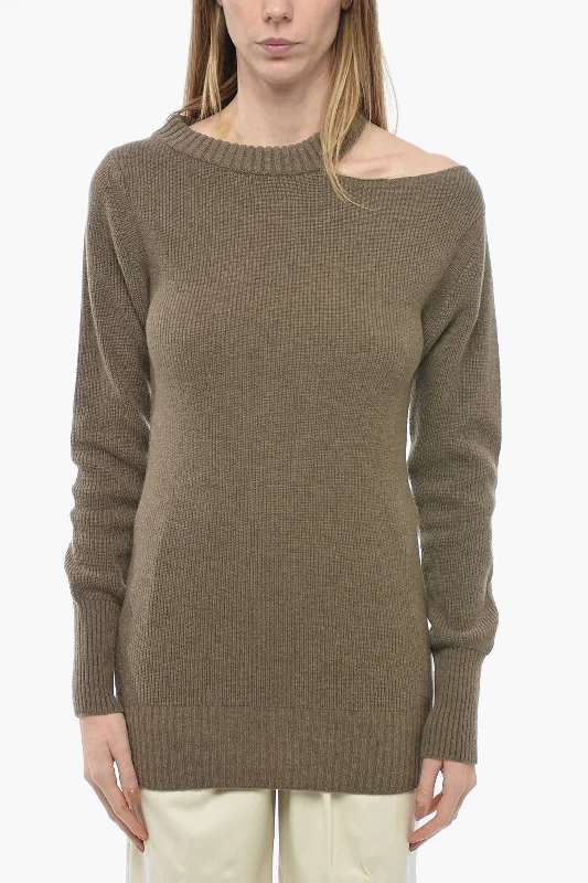 Sacai Wool Oversized Sweater with Open Shoulder High Neck Crew Neck V-Neck