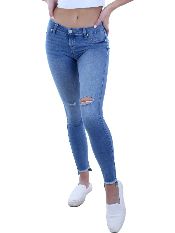 Spray-On Womens Mid-Rise Distressed Skinny Jeans Trendy Patchwork Denim Jeans