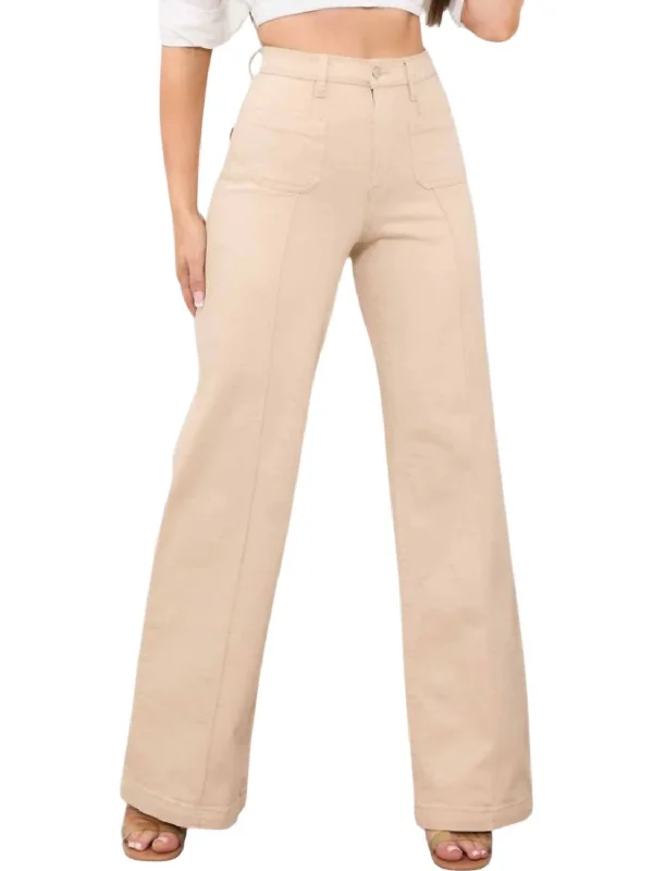 Square Pocket Wide Leg Jeans In Sand Chic Cropped Jeans