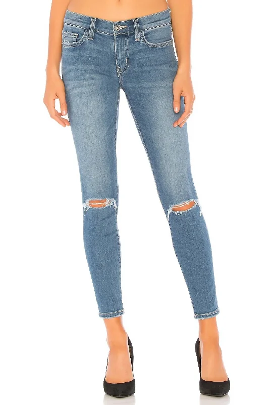 The Stiletto Jean In 2 Year Destroy Stretch Indigo Comfortable Dark Wash Jeans