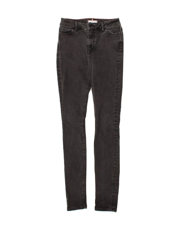 TOMMY HILFIGER Womens Skinny Jeans W30 L34 Black Cotton Fashionable Raw Edge Jeans