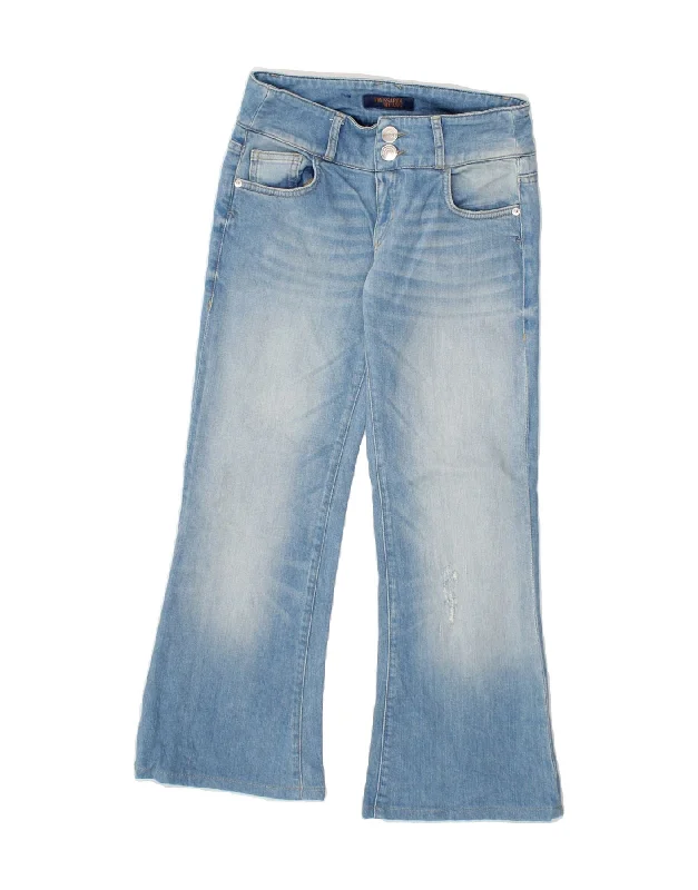 TRUSSARDI Womens Bootcut Jeans W24 L27 Blue Cotton Elegant Wide-Leg Jeans
