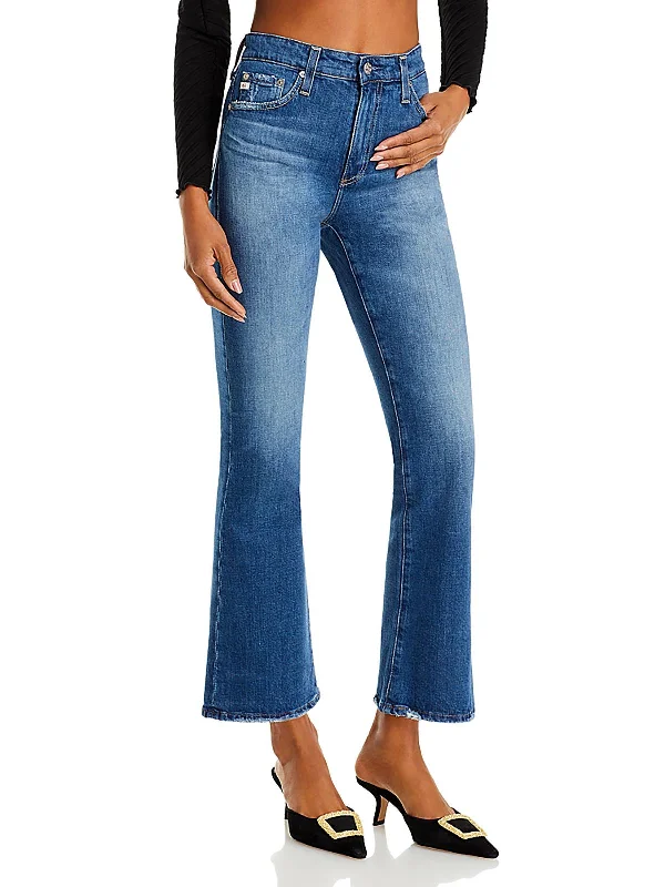 Womens Cropped Denim Bootcut Jeans Cozy Relaxed Fit Jeans