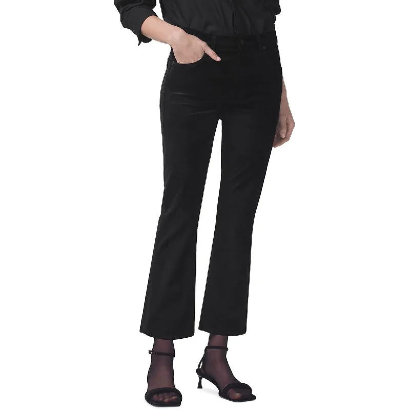 Womens Cropped Velvet Bootcut Jeans Fashionable Cropped Denim Jeans