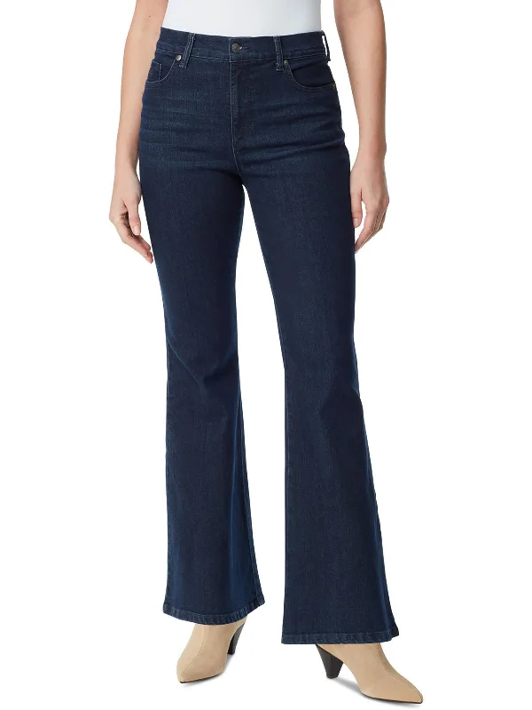 Womens Dark Wash Slimming Flared Jeans Casual Distressed Denim Jeans