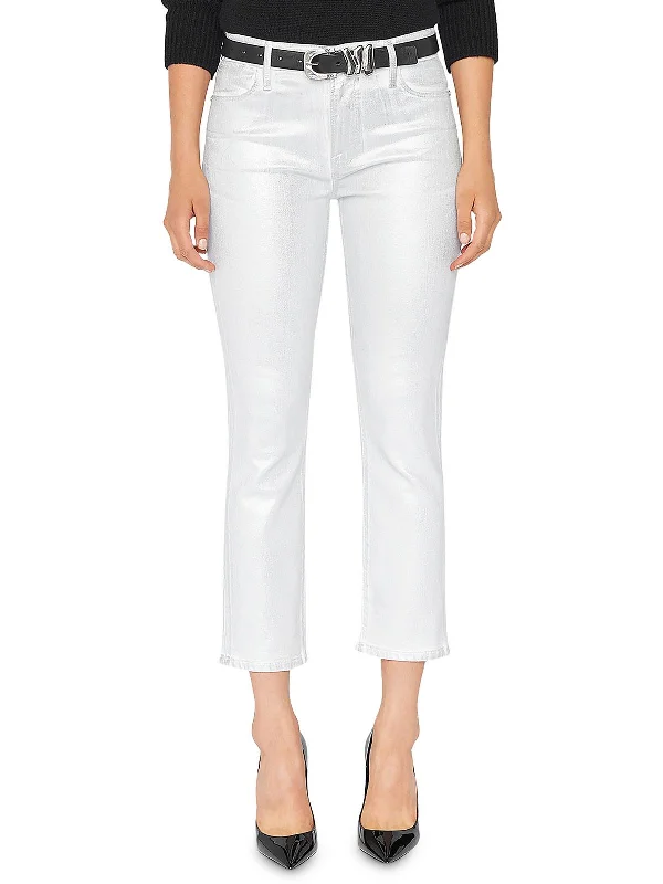Womens High Rise Coated Ankle Jeans Comfortable Straight-Legged Denim