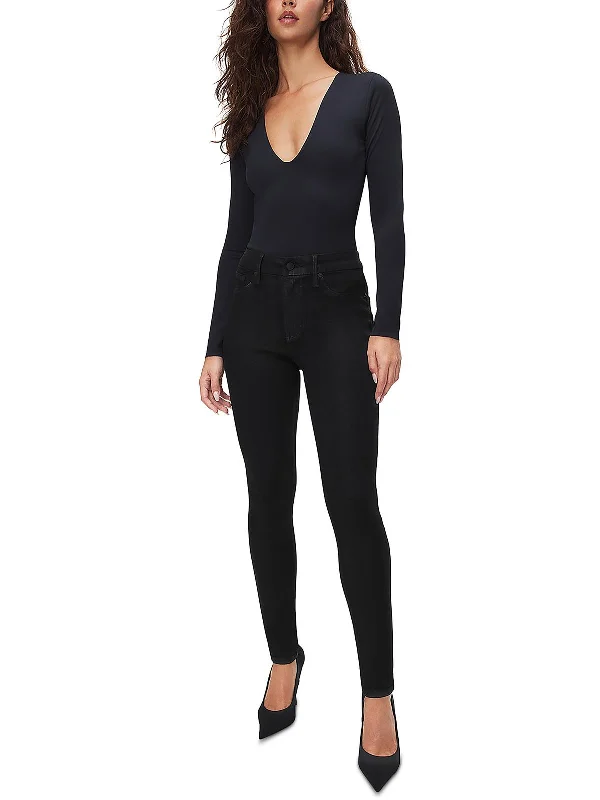 Womens High-Rise Coated Skinny Jeans Classic Black Denim Jeans